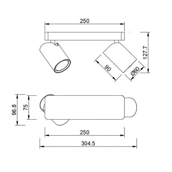 SAL ORO REGLETA 2L GU10 2 x GU10 (No Incl.)