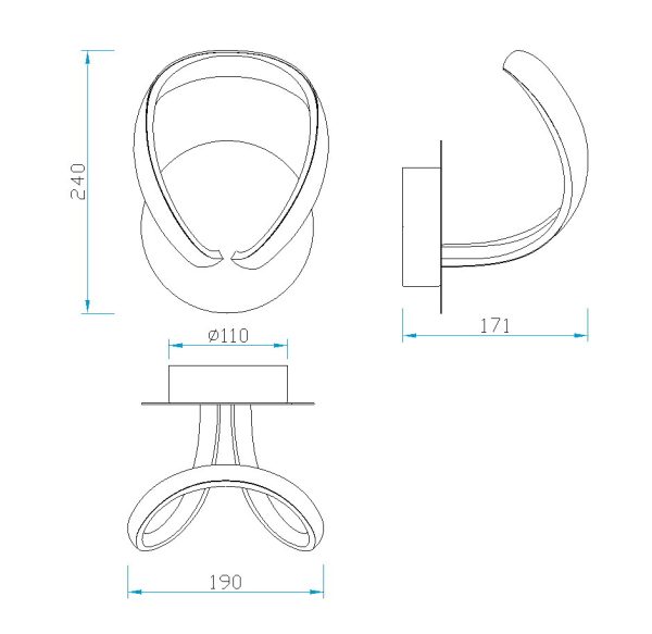 KNOT LED PLATA CROMO Aplique LED Touch Dimmer LED 12W 3000K 840 LMS