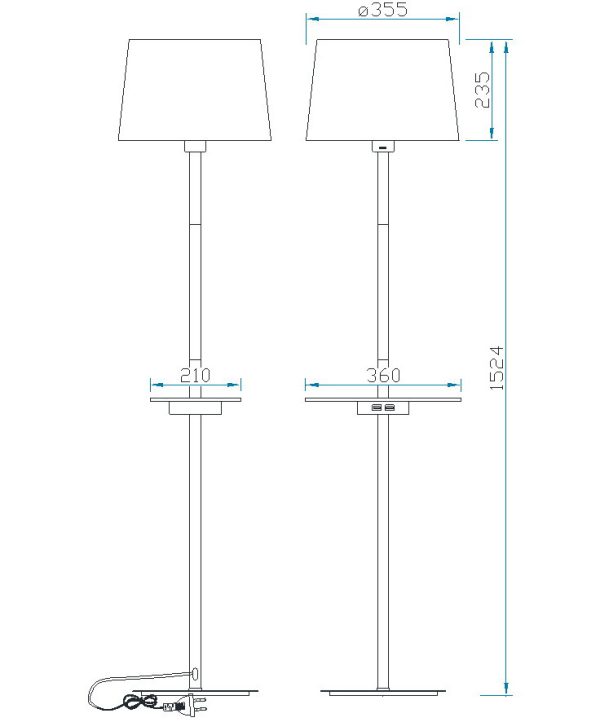 NORDICA II Pie De Salón & USB Output 1 x E27 (No Incl.)