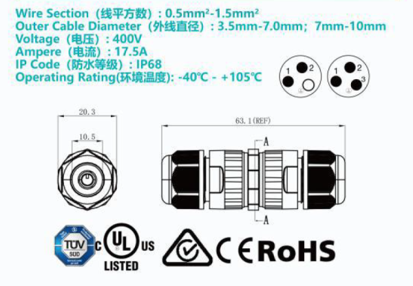 OUTDOOR PARTS CONEXIÓN IP68 3 POLOS