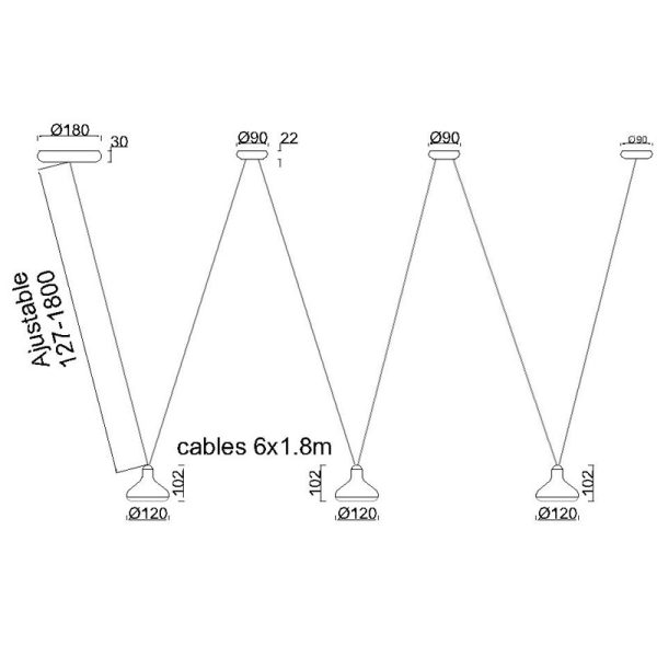 SIRIO Lámpara 3 Luces LED 24W 3000K 1770 LMS