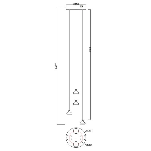 SIRIO Lámpara 4 Luces LED 32W 3000K 2360 LMS