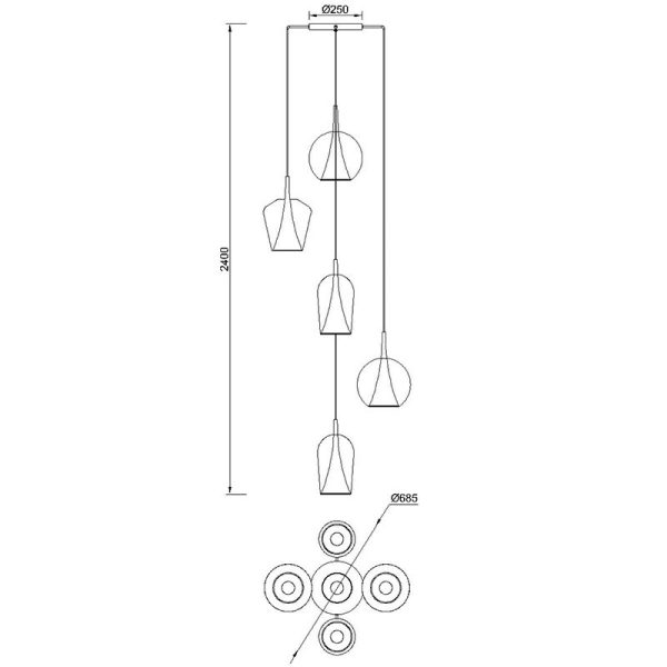 ELSA Colgante 5 Luces 5 x E27 (No Incl.)