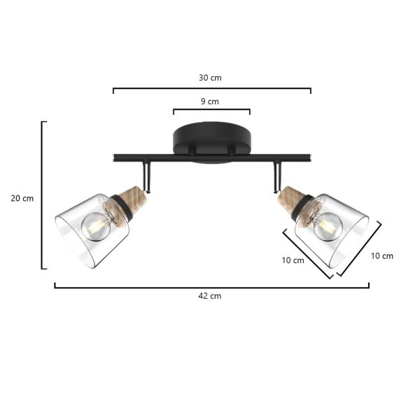 REGLETA 2L INDIGO NEGRO-MADERA 2 X 40W E-14