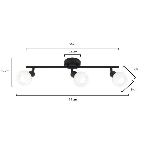 REGLETA 3L OPAL NEGRO MATE 3 X 40W E-14