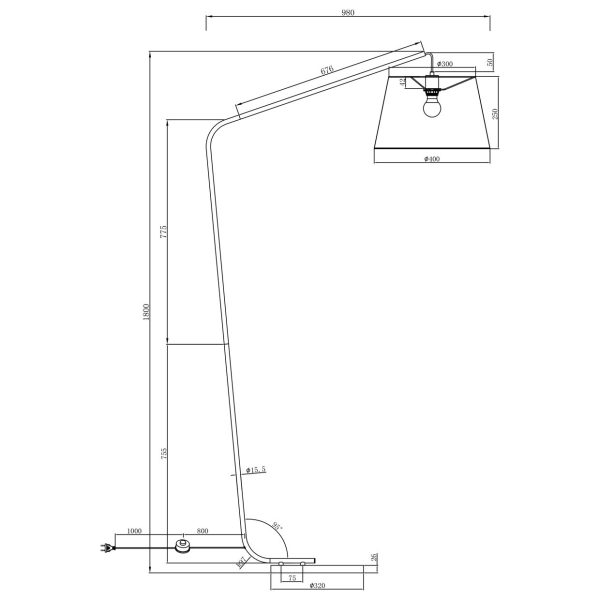 PIE SALON TALBOT NEGRO P/BLANC 1 X 60W E-27