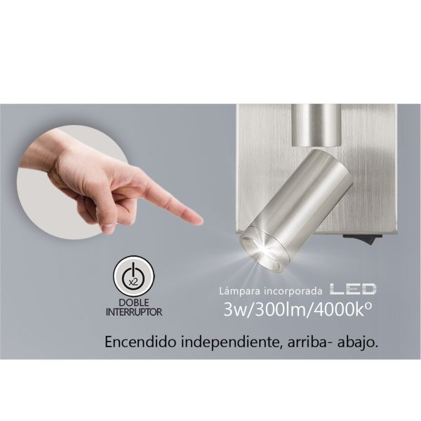 APLIQUE SADA NIQUEL SATINADO 1 X E-27 + LED 3W 300LM 4000K