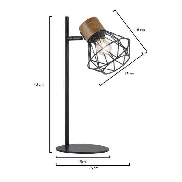 SOBREMESA ANTIBES NEGRO-MADERA 1 X 60W E-27